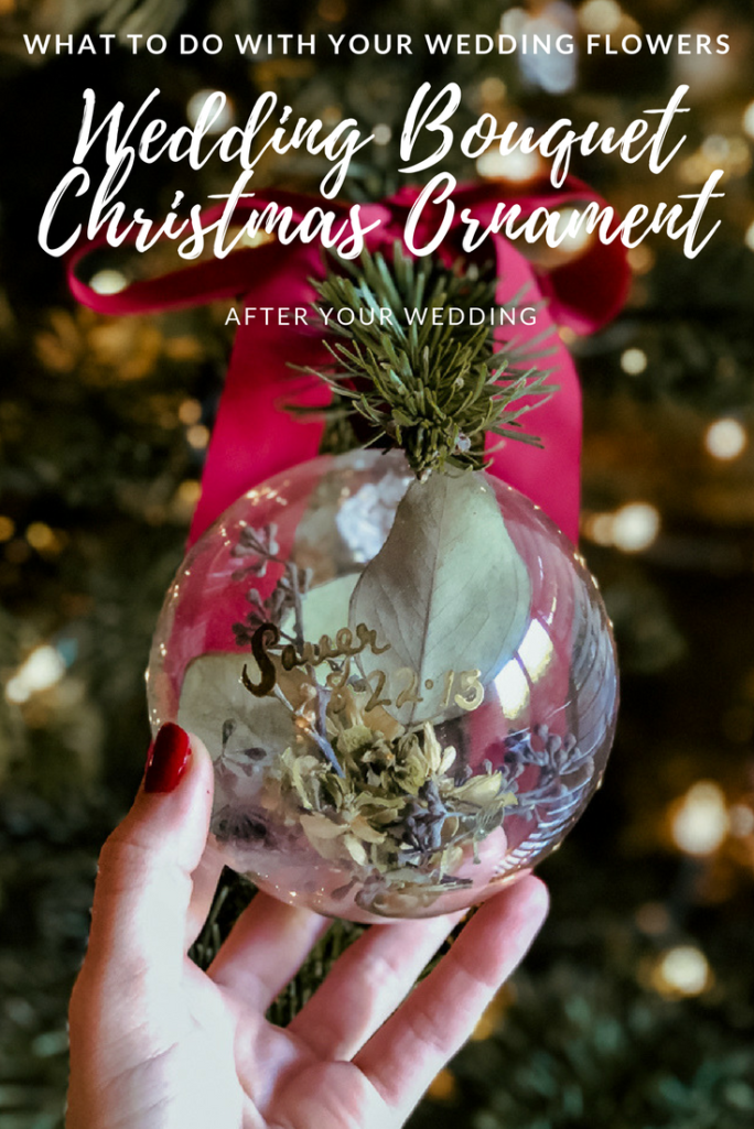 What to do with your wedding bouquet after your wedding? Here's and easy DIY wedding flower Christmas ornament. A great idea for what to do with your wedding bouquet flowers.