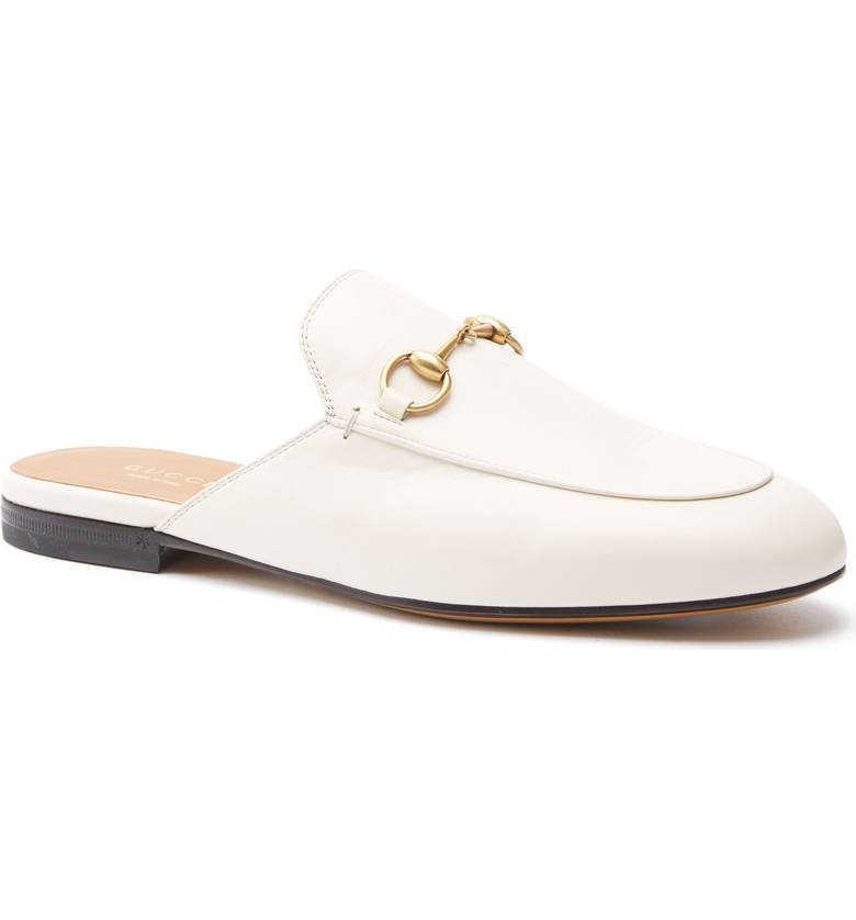 White gucci princeton mule with gold bit - white shoes for spring and summer
