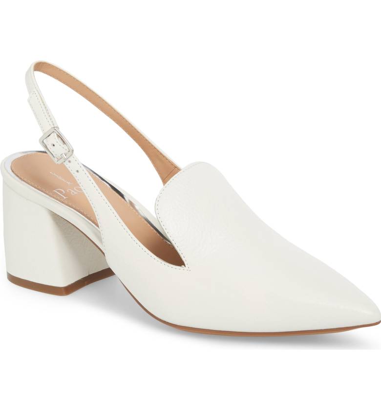 White leather slingback pump with chunky heel
