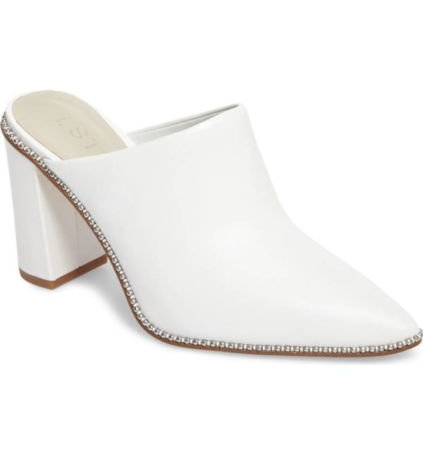 White pointed toe bootie mule