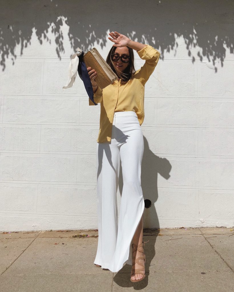 white and mustard outfit