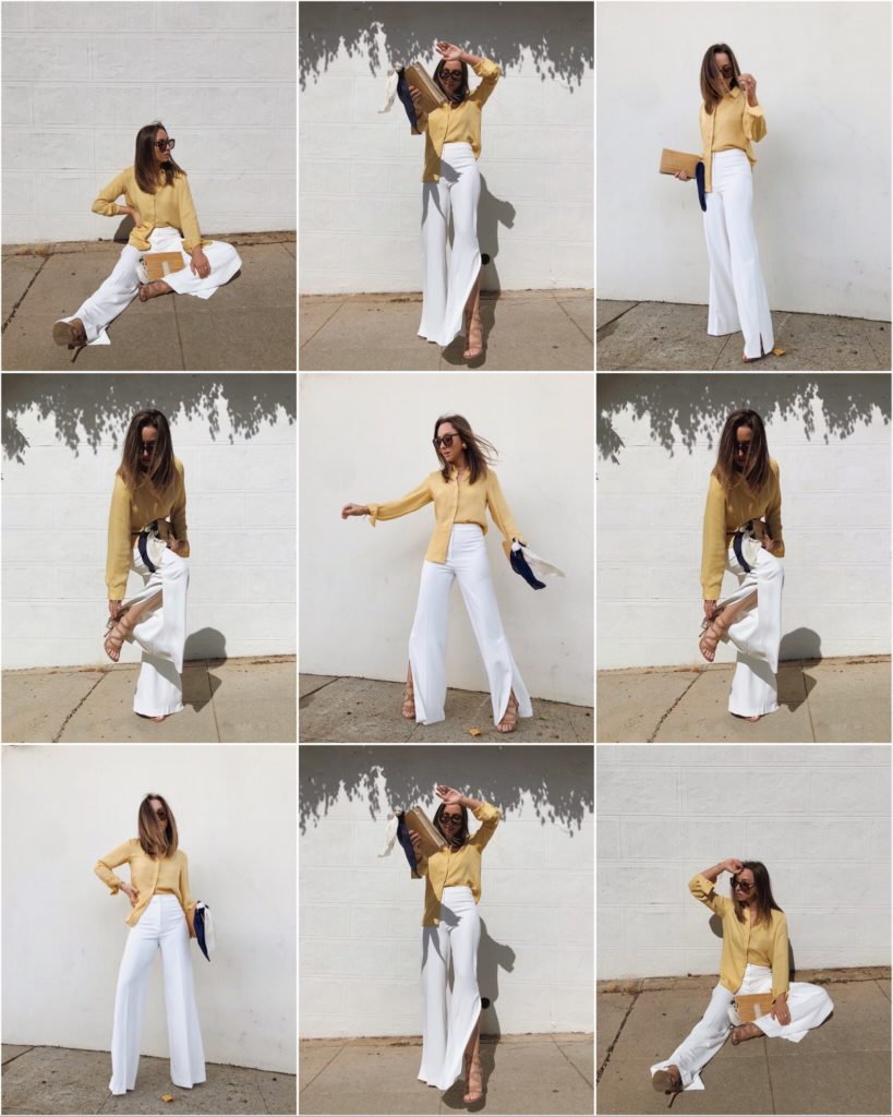 yellow and white outfit collage