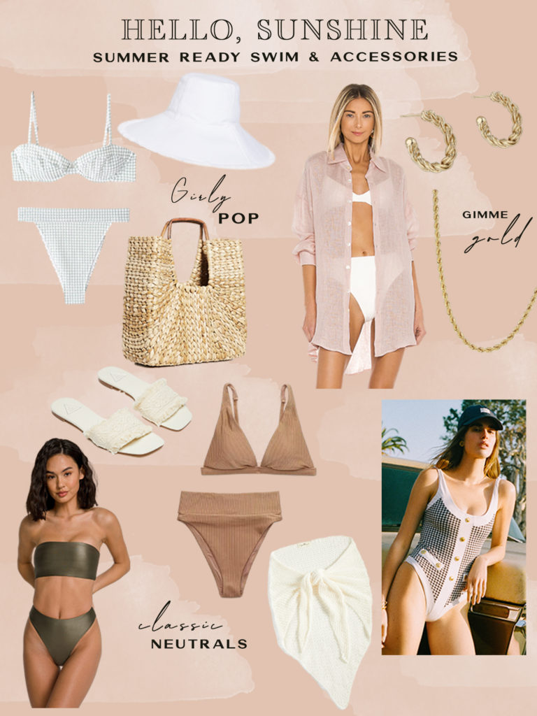 Summer style collage of swimsuits and accessories